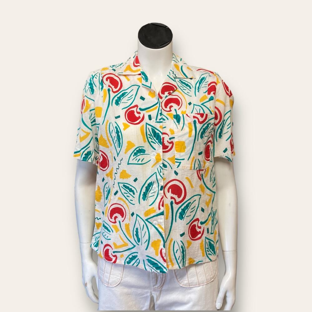 Lloyd Williams petite, cherry shirt, with yellow markings, size 8, 100% cotton
